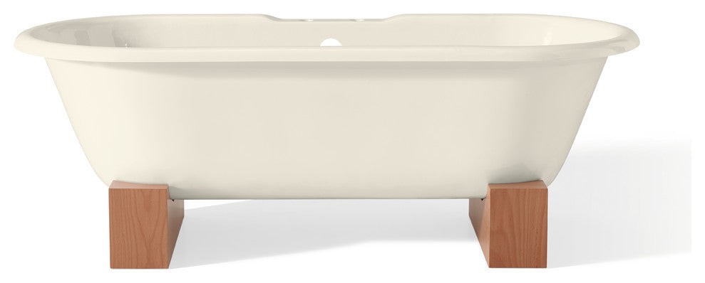 Cheviot Products Regal Cast Iron Bathtub With Wooden Base and Faucet Holes