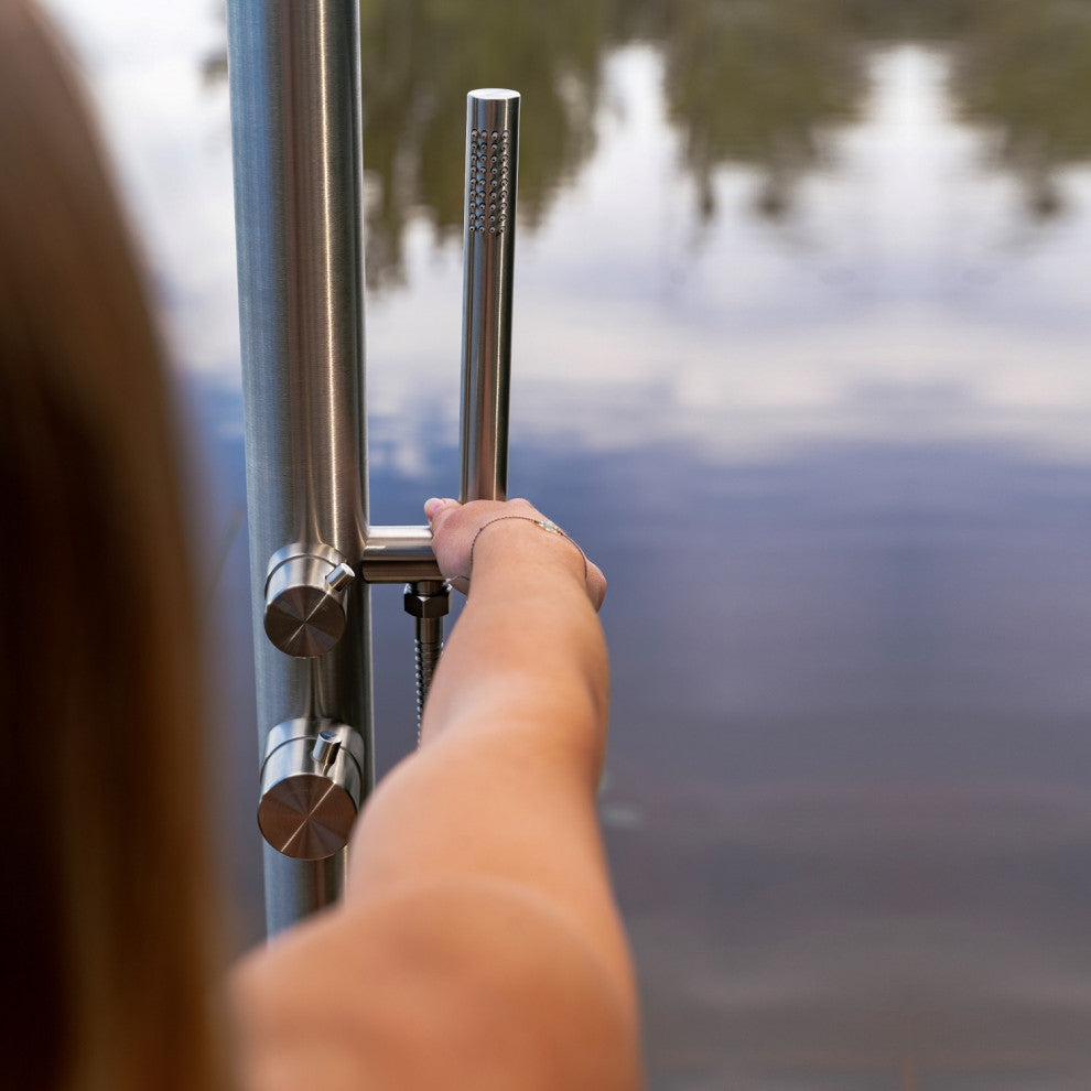 PULSAR 01 Outdoor Shower 316 Stainless Steel with Hand Shower, Brushed Stainless