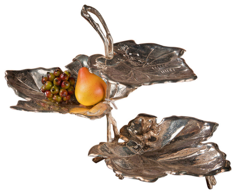 3-Tier Brass Leaf Dish, Silver