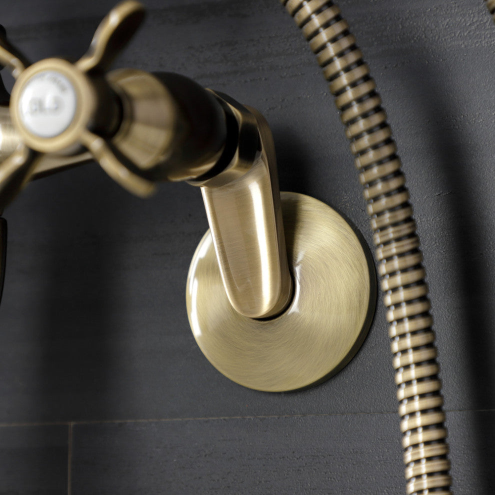 KS246AB Wall Mount Clawfoot Tub Faucet With Hand Shower, Antique Brass