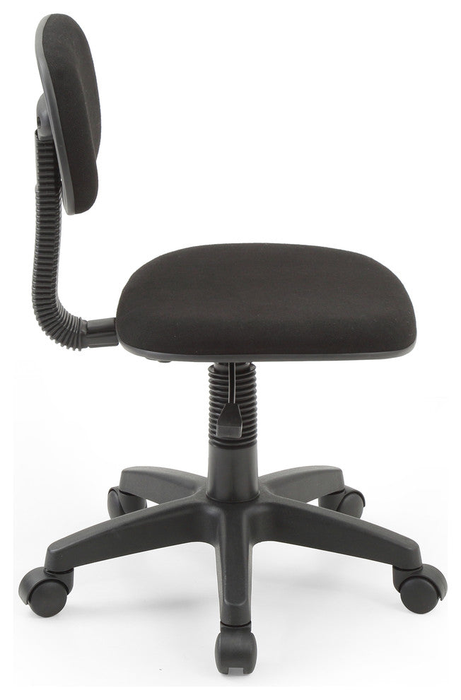Hodedah Armless Adjustable Height Swivelling Task Chair in Black Fabric
