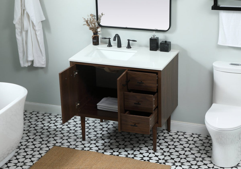 Home Living 22" Midcentury Modern Walnut-Light Bathroom Vanity