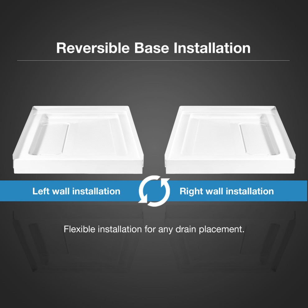 Ove Decors Erika Shower Base Rectangle, White, 36"x36", Side Drain