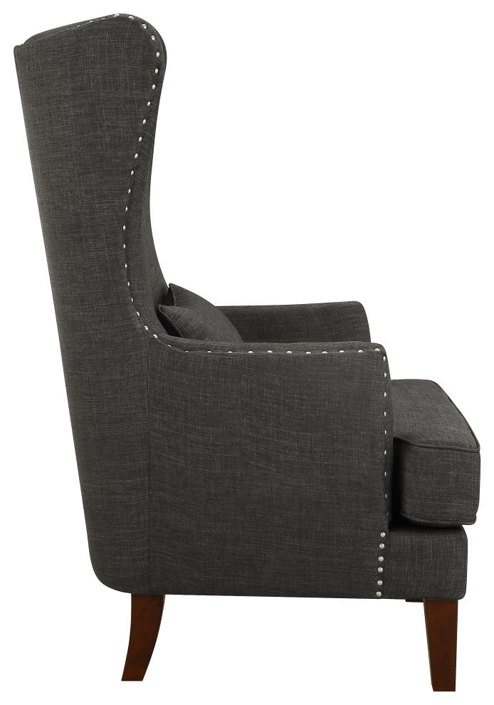 Kori Wingback Accent Chair with Nailhead Trim, Gray