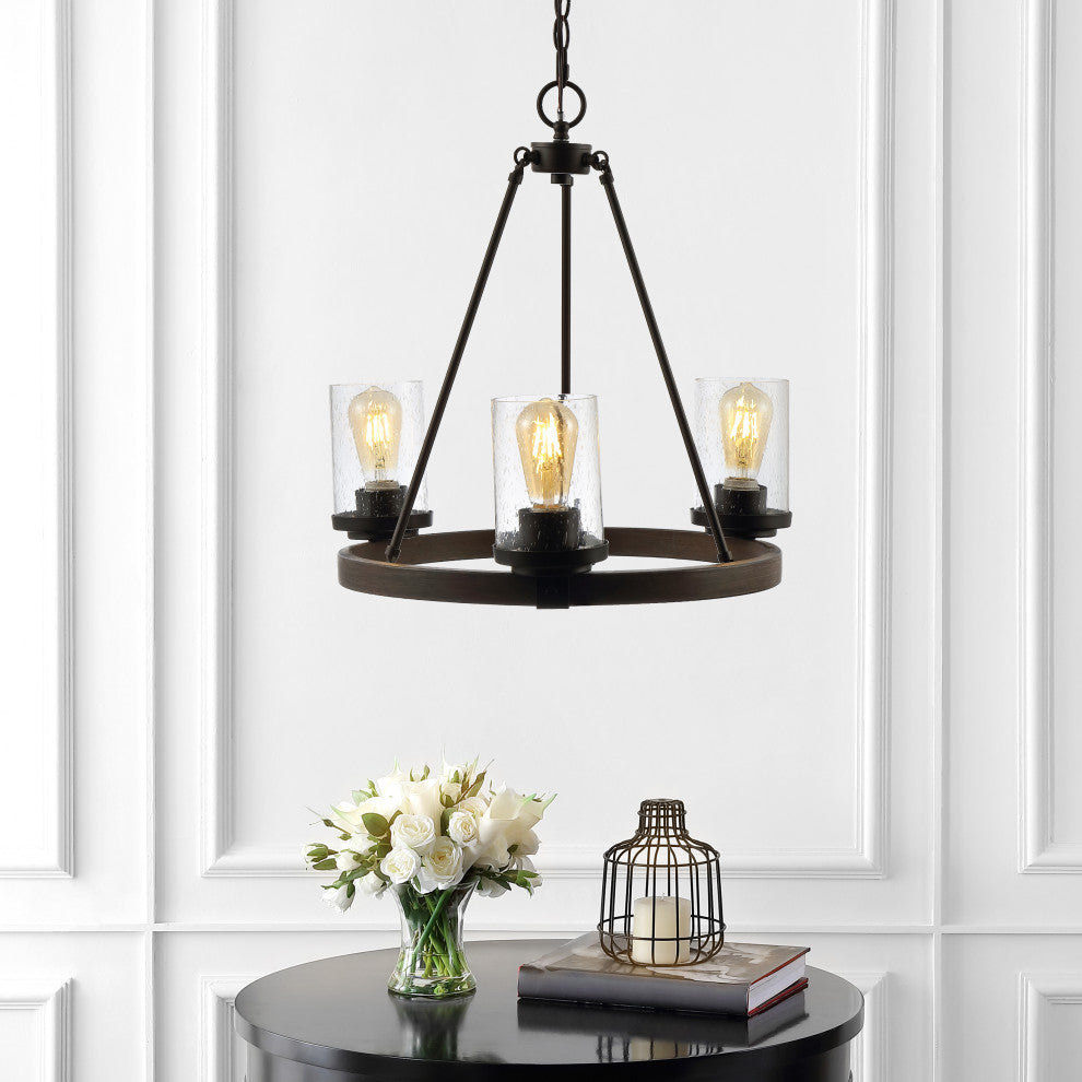 Coronet 3-Light Iron Glass LED Chandelier, Black, Width: 20"