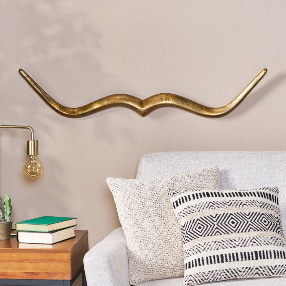 Blackshear Handcrafted Aluminum Mustache Wall Decor, Aged Brass