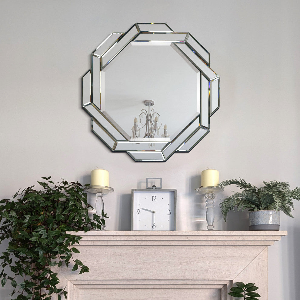 Interlaced Round Beveled Framed Wall Mirror, Mom-30020-2424