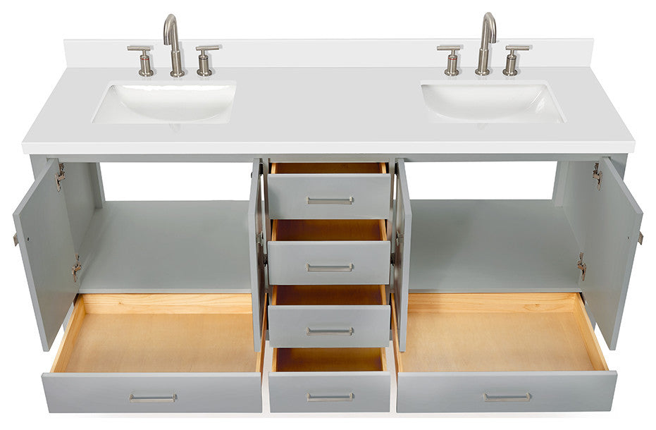 ARIEL Cambridge 73" Double Rectangle Sink Bathroom Vanity Grey with Quartz Top