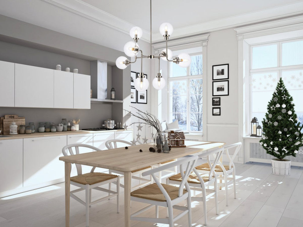 Helen 8-Light Pendant, Polished Nickel With Clear Shade