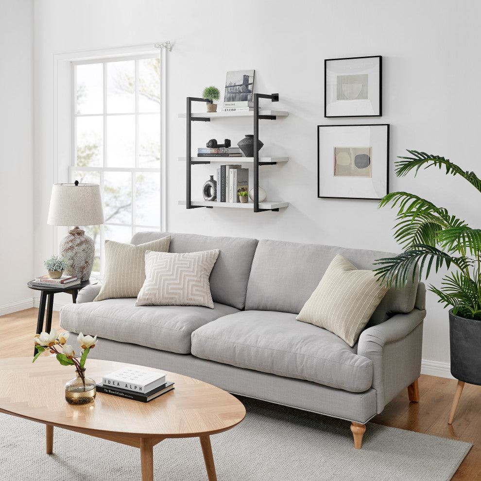 Danya B. Modern 3-Tier Hanging Wall Shelves, Metal and White Birch Finish