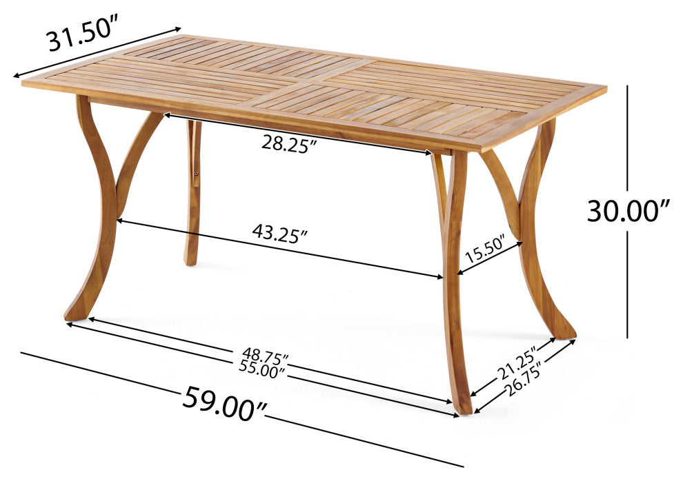 GDF Studio Hestia Teak Finish Acacia Wood Rectangular Dining Table