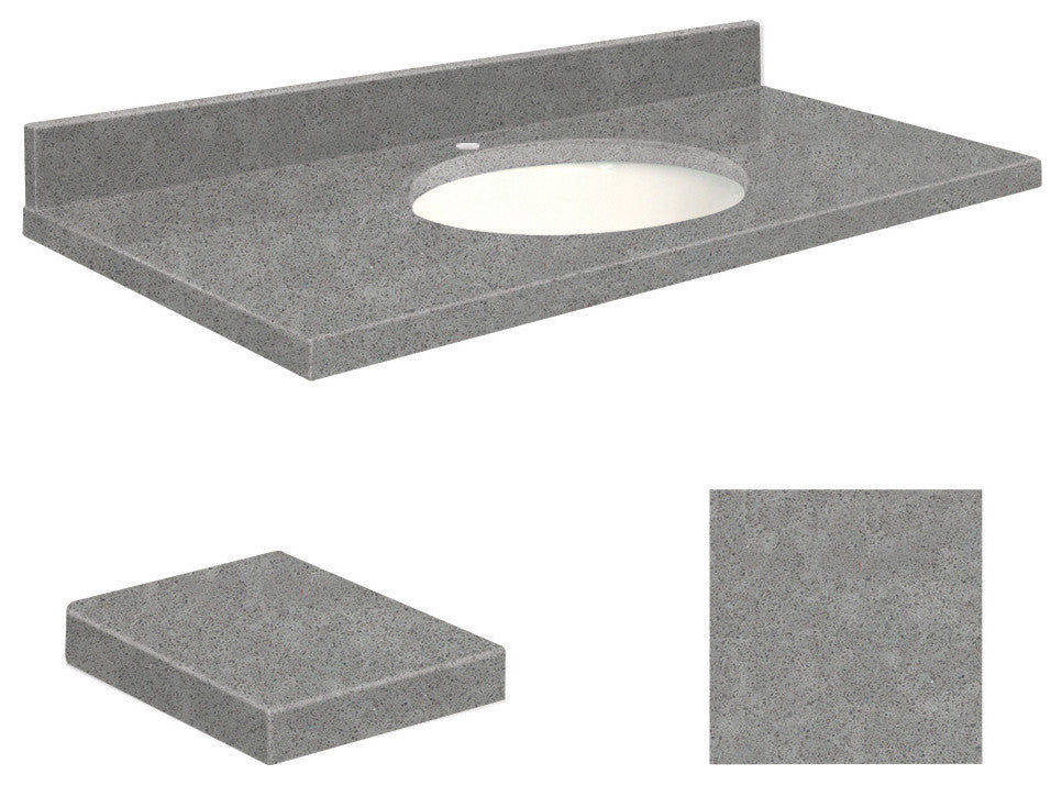 Quartz 37"x19" Vanity Top, Single Faucet Hole, Urban Grey, White Bowl