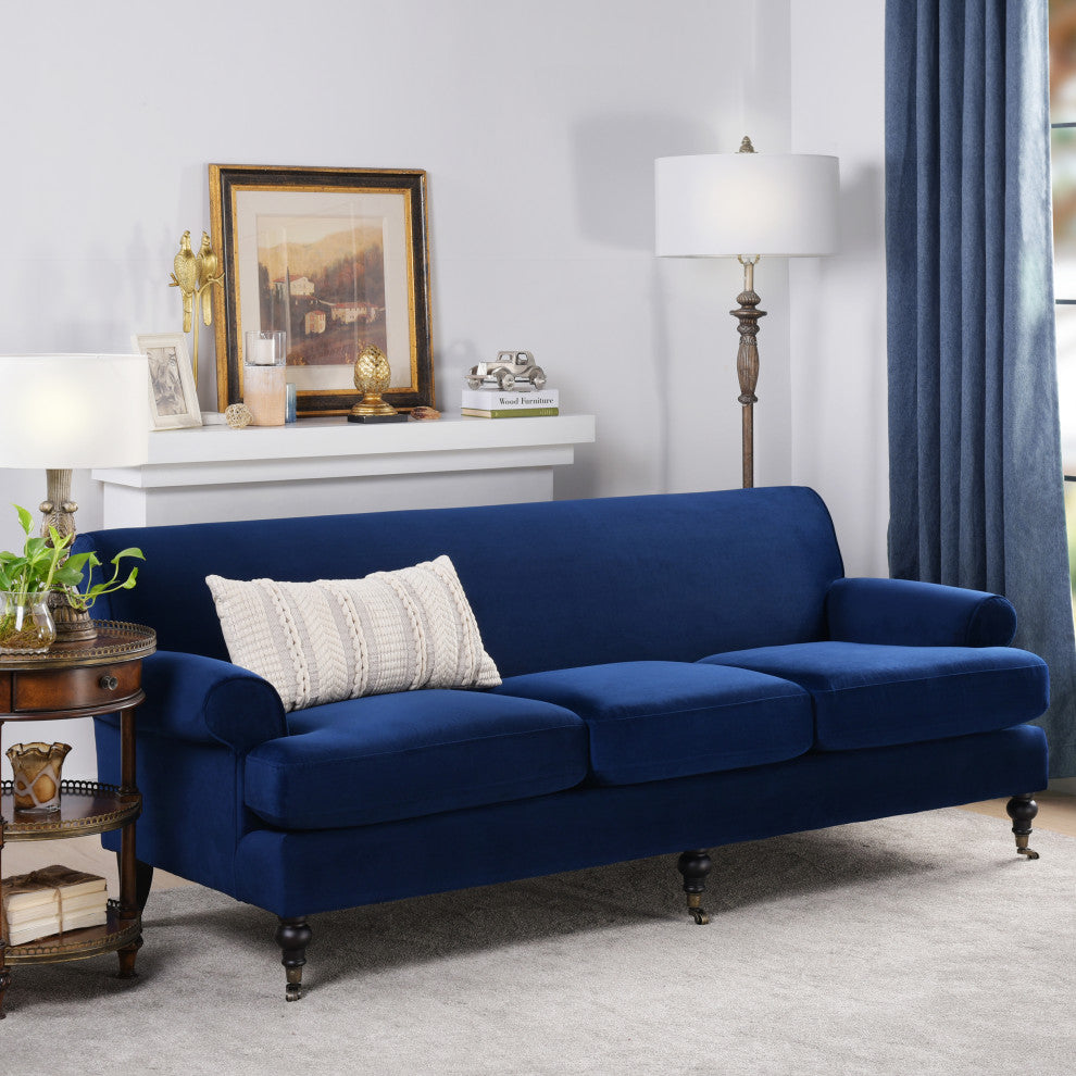 Alana Lawson 88" 3-Cushion Tight Back Sofa, Navy Blue Velvet