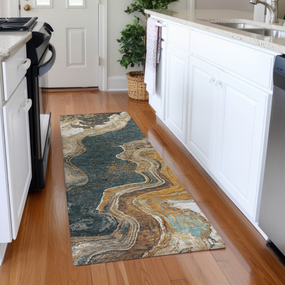 Machine Washable Indoor/Outdoor Chantille ACN1907 Wheat 2'3" x 7'6" Runner Rug