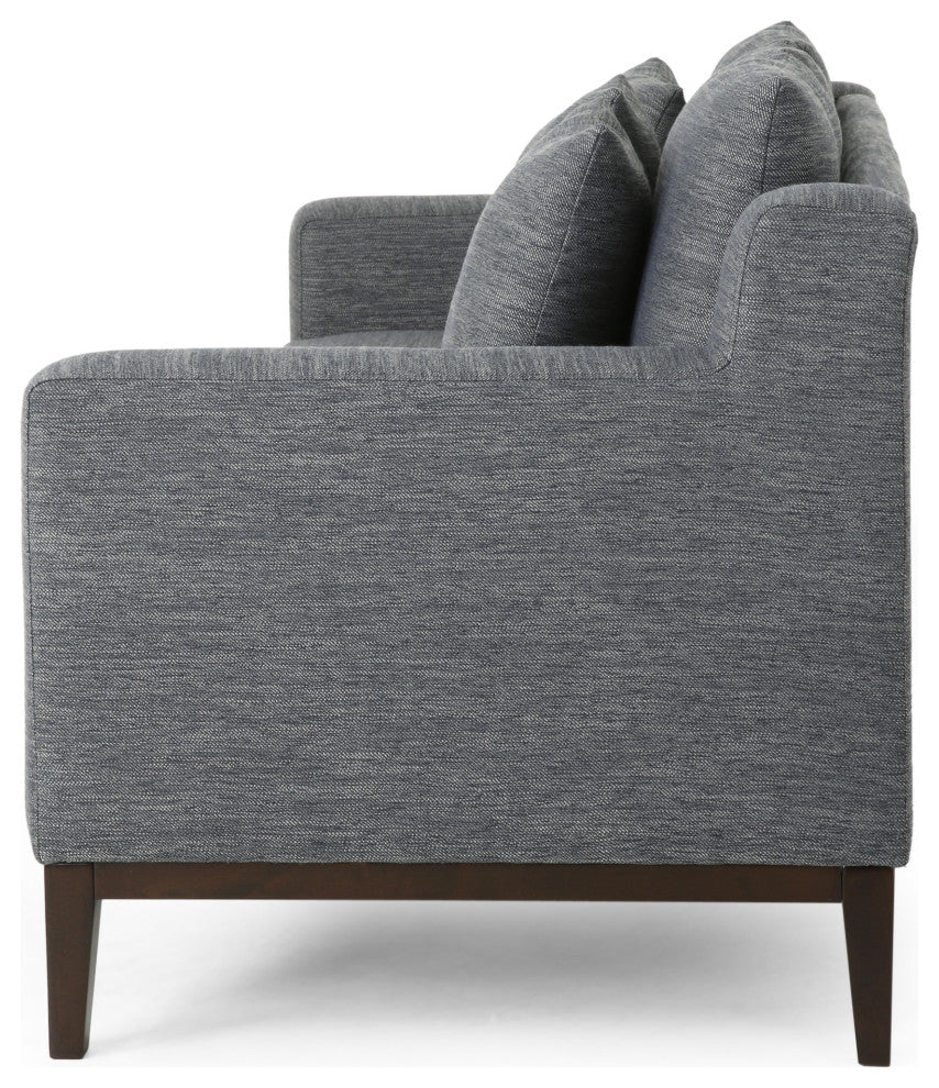 Noxon Fabric 3 Seater Sofa with Accent Pillows, Charcoal + Dark Walnut