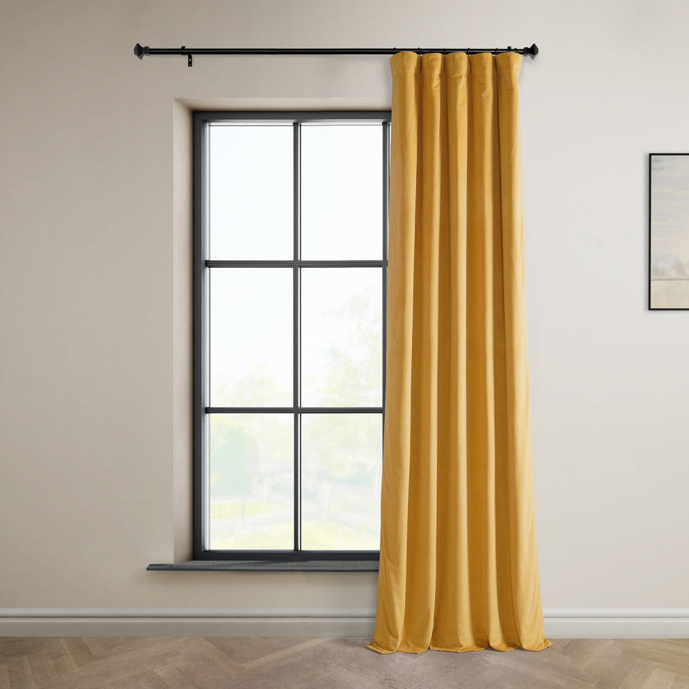 Heritage Plush Velvet Curtain Single Panel, Aztec Gold, 50"x84"