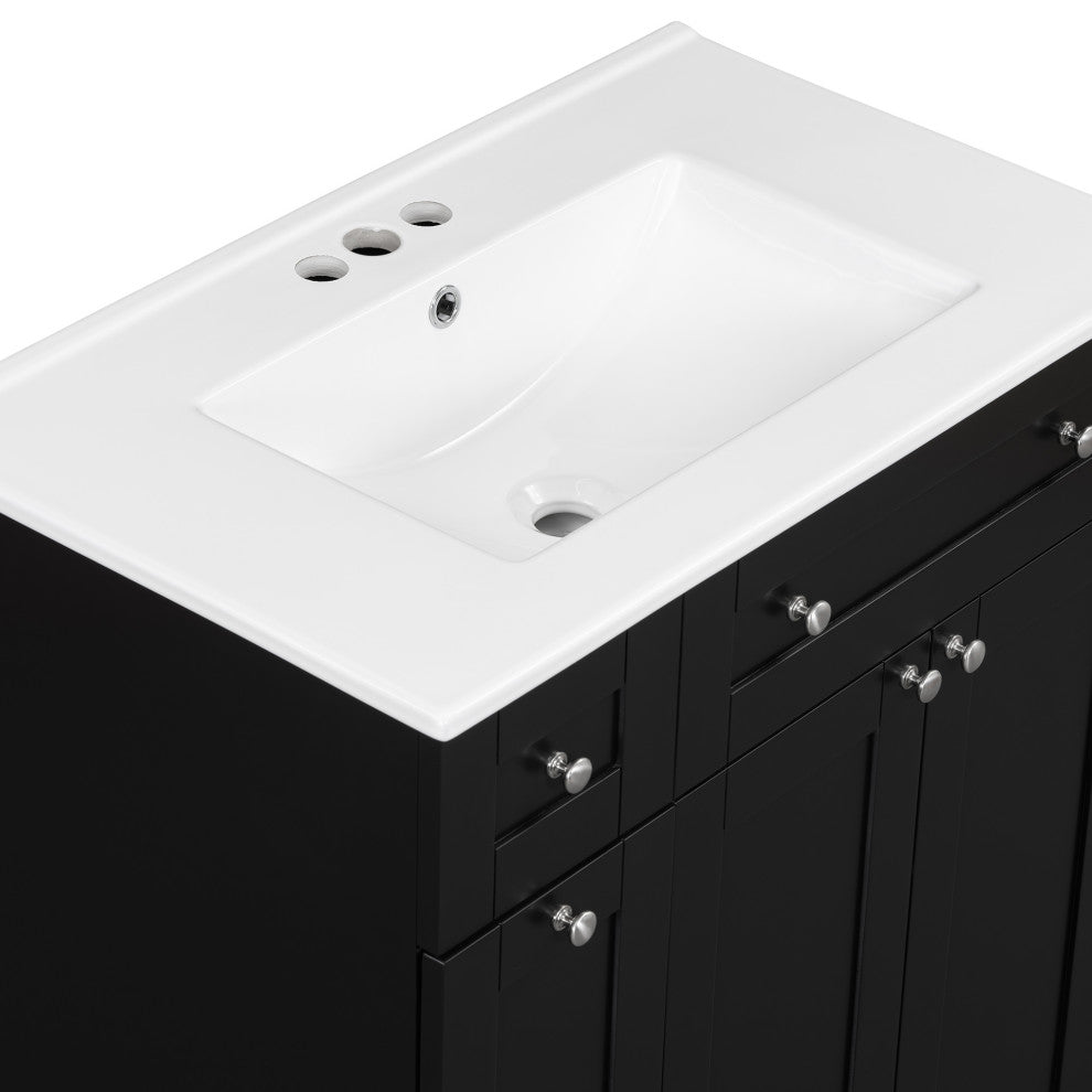 30 Inch MDF Freestanding Bathroom Vanity Set with Ceramic Sink, Black
