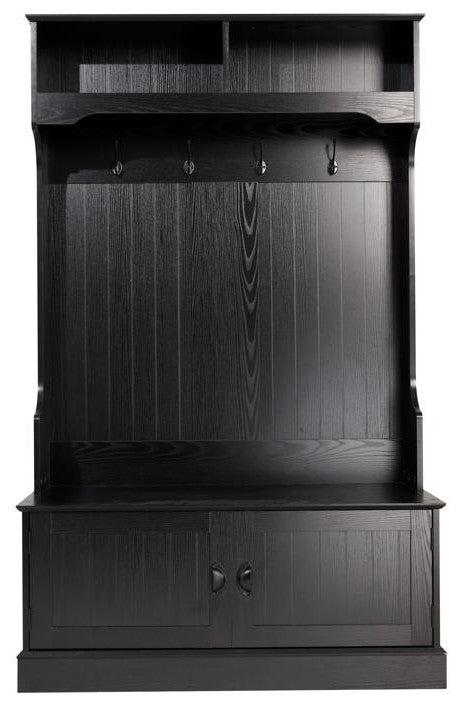 Fraser 40" Double Door Storage Bench, Coat Rack and 2 Upper Storage Cubbies, Black