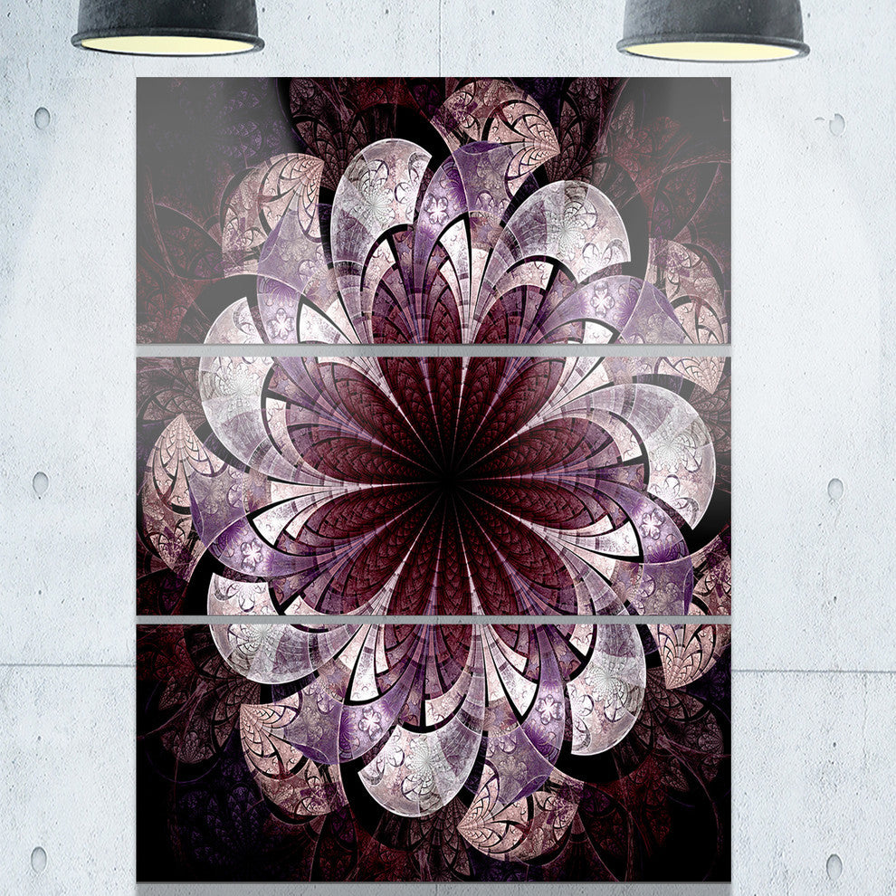 "Soft Pink Digital Art Fractal Flower" Metal Wall Art, 3 Panels, 28"x36"