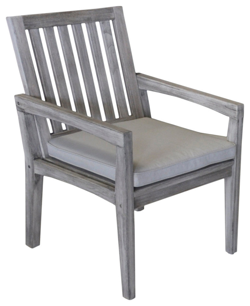 Courtyard Casual Driftwood Gray Teak Surf Side Outdoor Dining Chair with Cushion