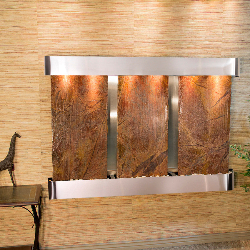Olympus Falls Water Fountain, Brown Marble, Stainless Steel, Round