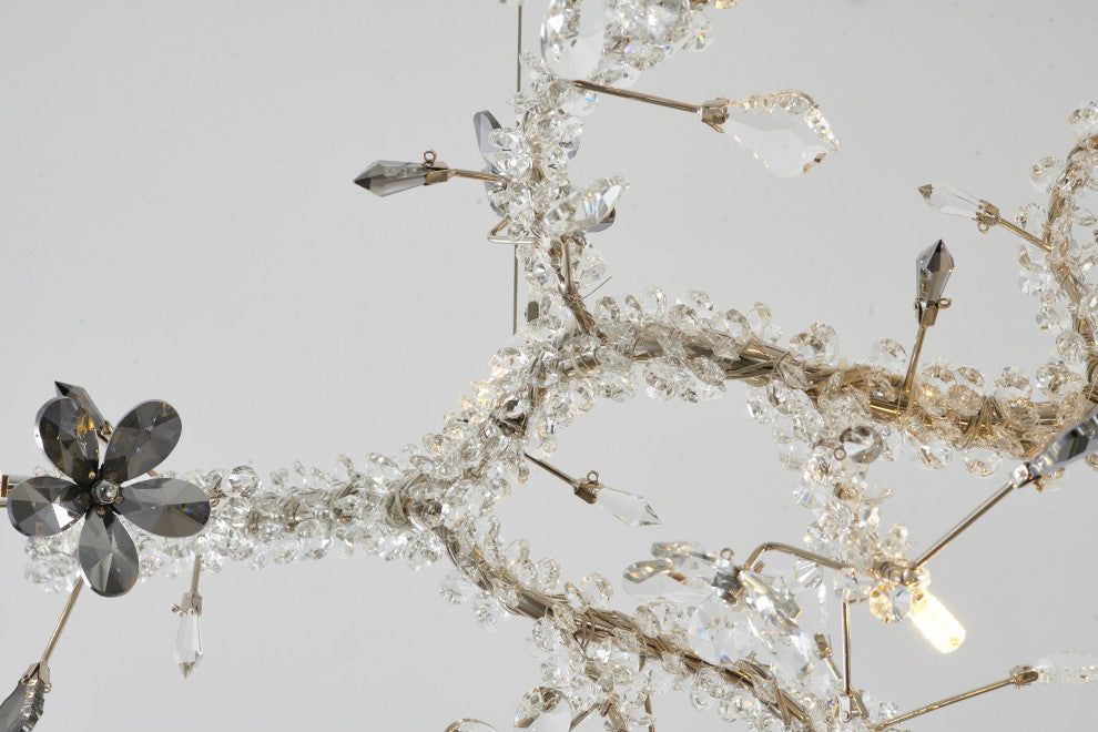 Smoke and Clear Crystal Branch Light Fixture With Clear Beaded Crystal Branches