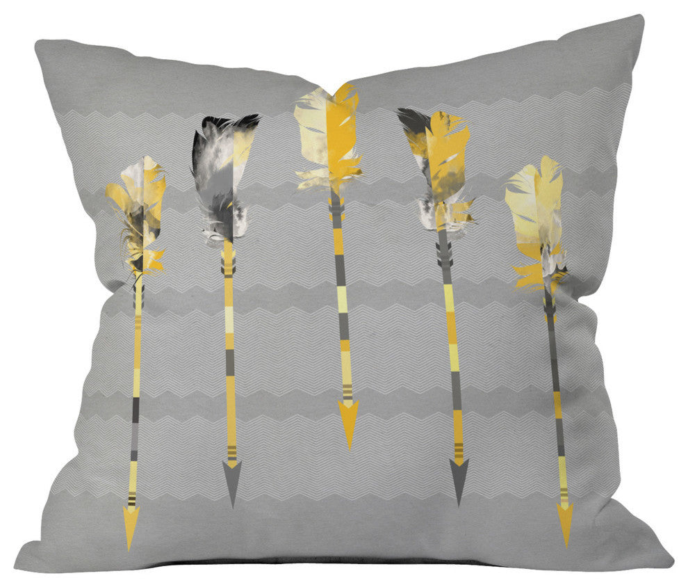Deny Designs Iveta Abolina Gray Yellow Feathers Outdoor Throw Pillow