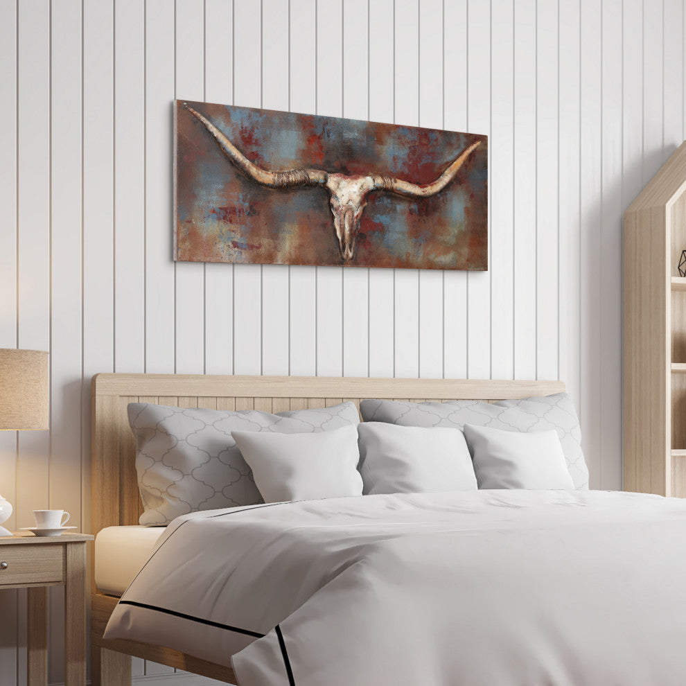 Long Horn Primo Mixed Media Hand Painted 3D Metal Wall Art