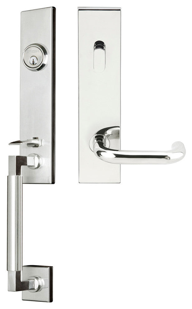 Munich Lever, Tubular Entry Handleset, Left Hand, Polished Stainless Steel