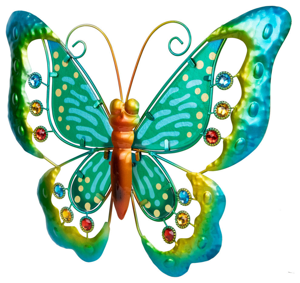 Green Metal Butterfly Outdoor Garden Wall Hanging 12"