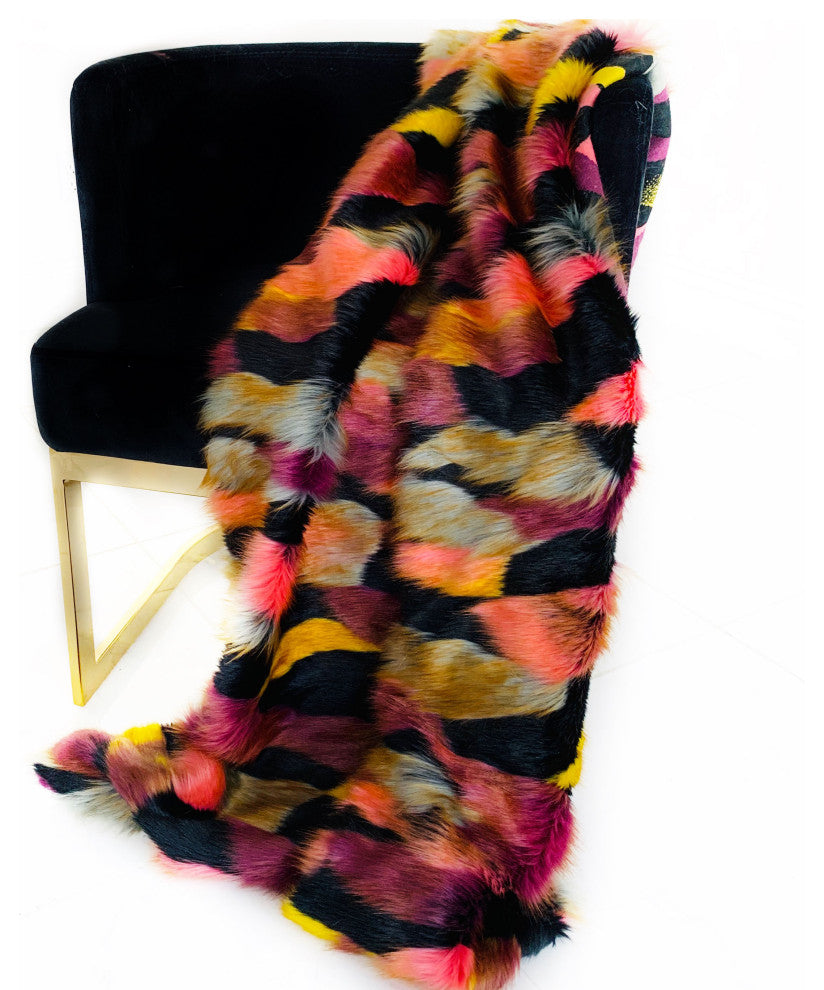 Plutus Burgundy Black Exotic Parrot Faux Fur Luxury Throw Blanket, 90"x90"