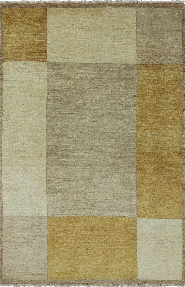 Neutral Multicolor Modern Gabbeh Hand-Knotted Wool Rug, 4'x6'