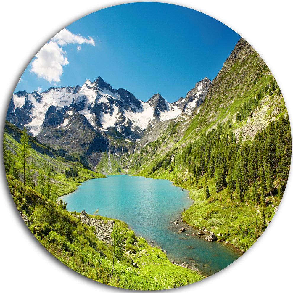 Mountain Lake With Green Hills, Photo Disc Metal Wall Art, 38"