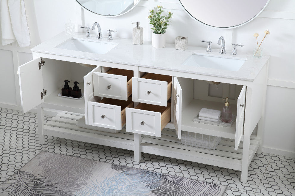 White 72" Double Sink Bathroom Vanity
