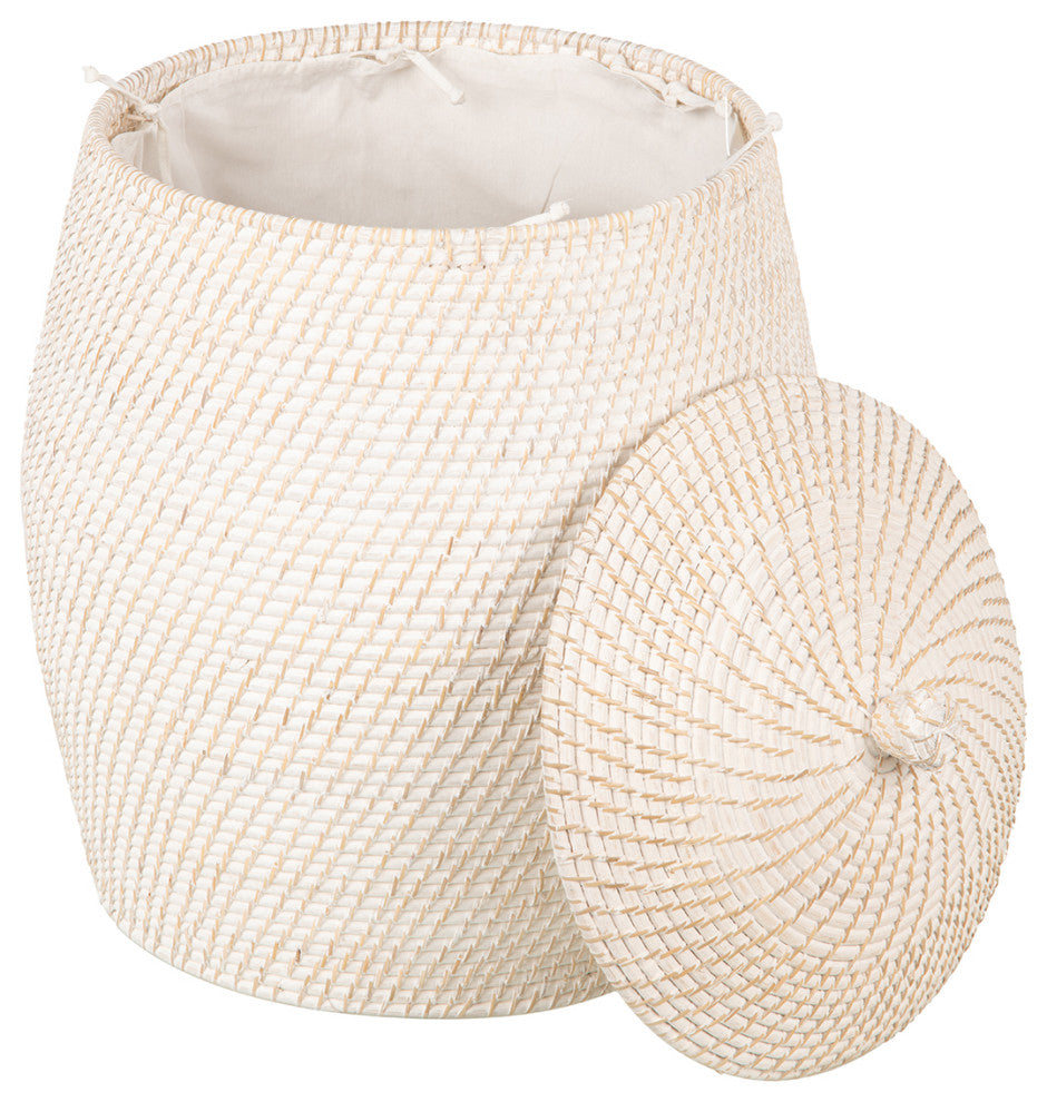 Rattan Beehive Hamper With Liner, White Wash