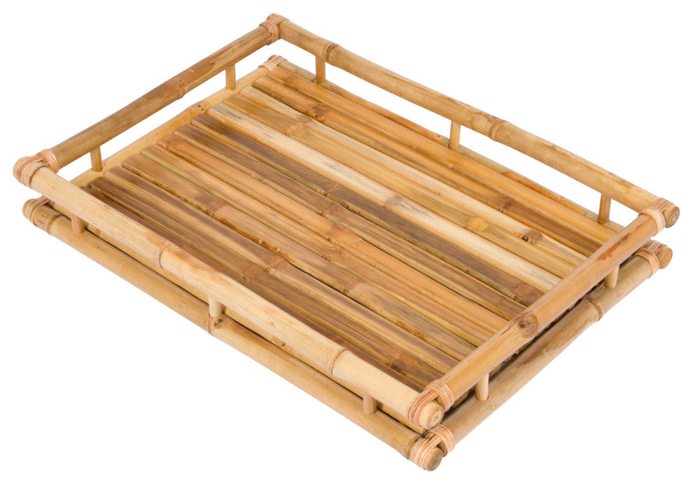 Bamboo Butler Table With Removable Serving Tray, Natural