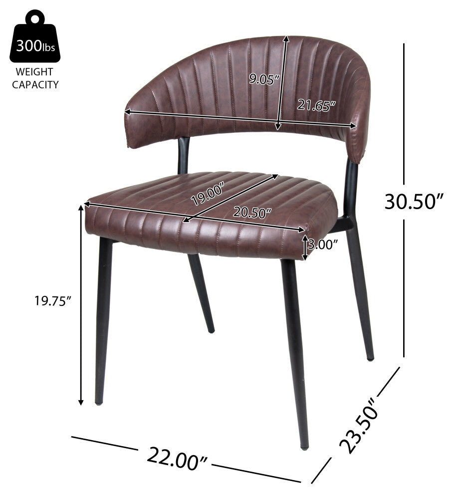 GDF Studio Curved Back Faux Leather Dining Chair, Brown/Black, Set of 2