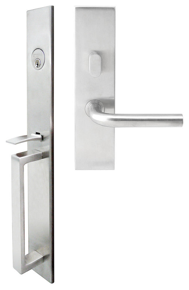 Cologne Lever, Mortise Entry Handleset, LHR, Satin Stainless Steel Reverse