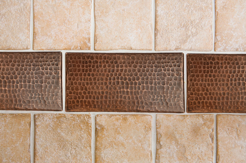 Hammered Copper Tile, 4"x8", Set of 4