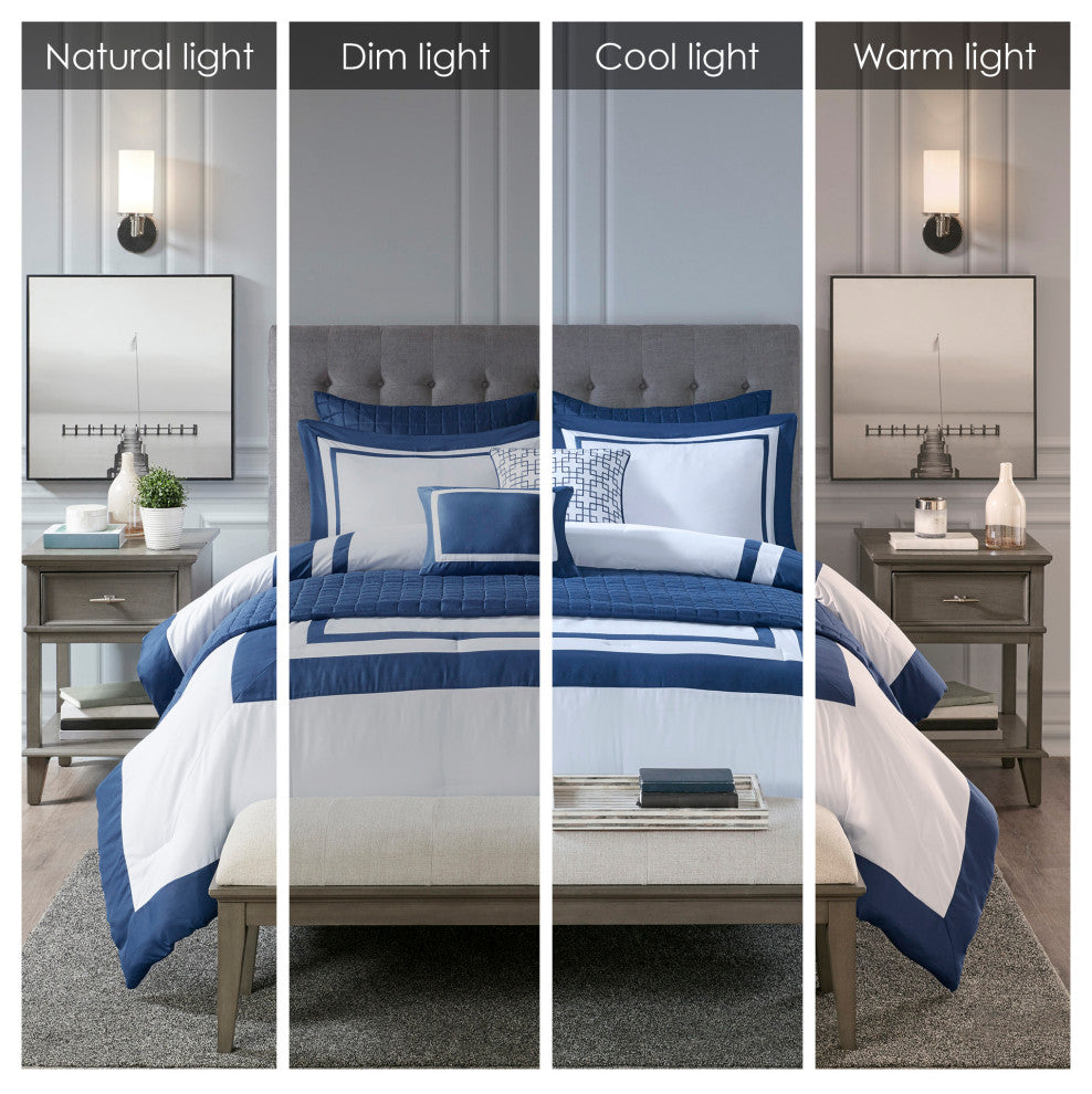 Madison Park Heritage 8 Piece Comforter and Quilt Set Collection, Navy