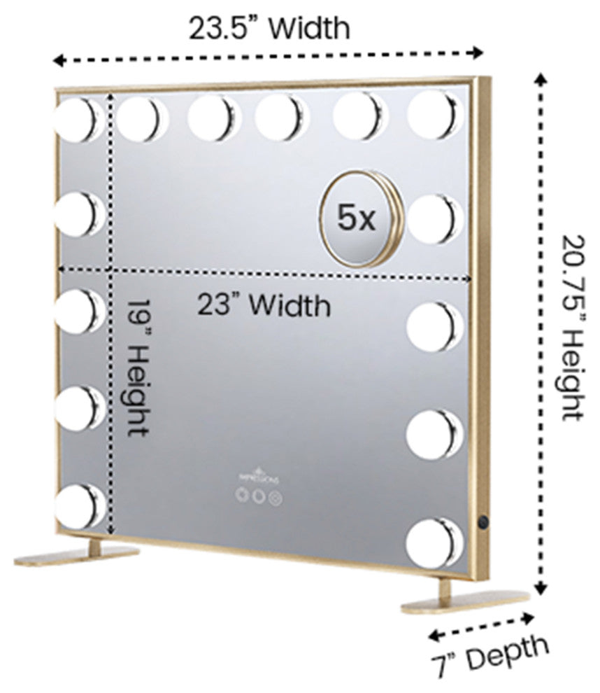 Hollywood Tri Tone Plus Makeup Mirror, Champagne Gold