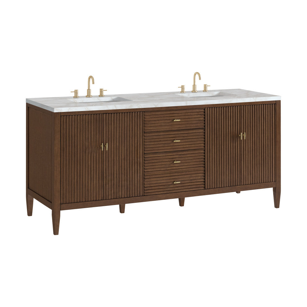 Myrrin 72" Double Vanity, Mid Century Walnut, 3 CM Victorian Silver Top