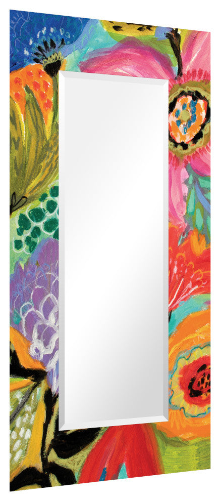 "Secret Garden Floral II" Leaner Mirror on Tempered Art Glass, 72" X 36"