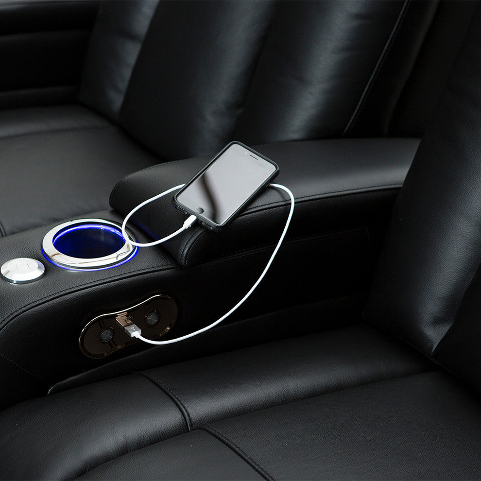 Seatcraft Serenity Leather Home Theater Seating Power Recline, Black, Row of 4 W