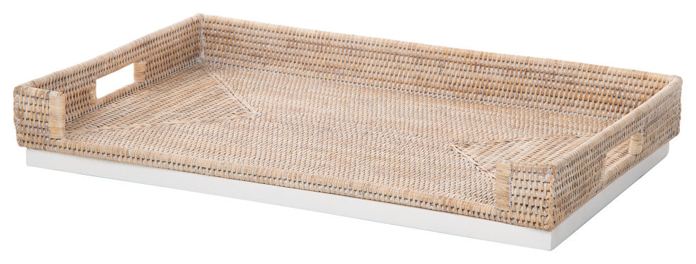La Jolla Rattan Breakfast Tray With Foldable Legs, White Wash