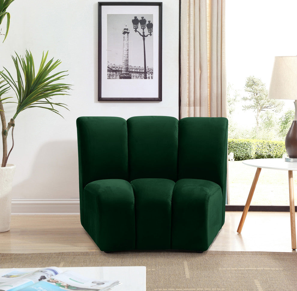 Infinity Channel Tufted Velvet Modular Chair, Green, 1 Piece