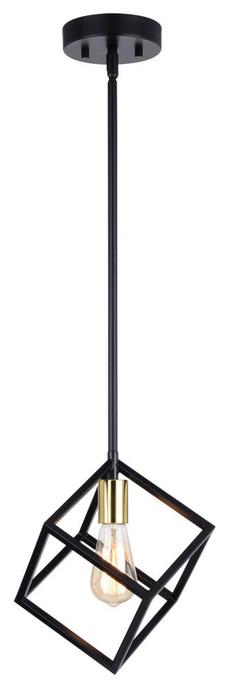 Deering Matte Black and Gold Satin Brass Contemporary Mini Pendant Ceiling Light