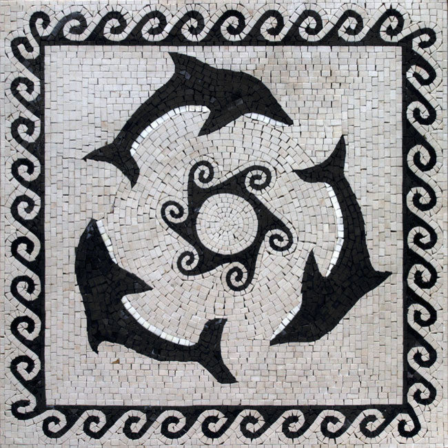 Three Black Dolphins Mosaic, 24x24