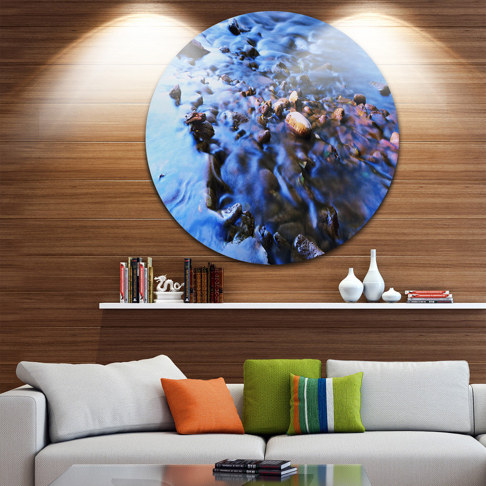 Rock Blue River Panorama, Beach Round Metal Wall Art, 11"