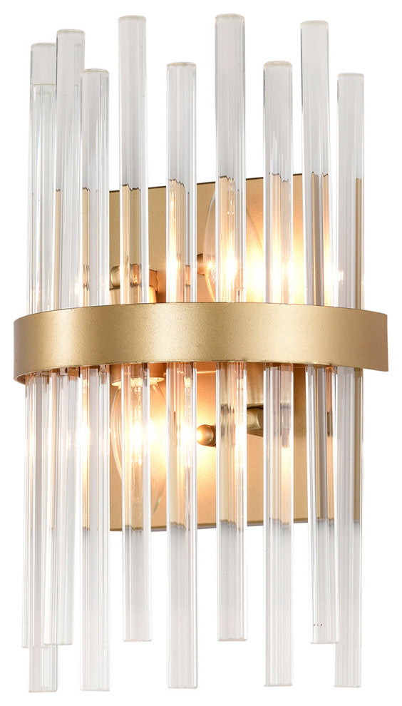 Eva 2-Light Crystal Glass Bar Wall Sconce, Glossy Bronze Finish